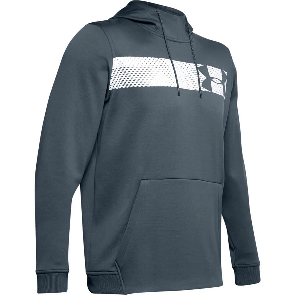 Under Armour Pullover Hoodie Men's Medium Gray Fleece Bar Logo Graphic New